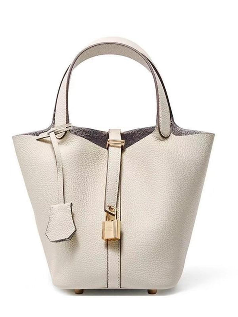 Women'S Fashionable Plain Color Leather Bag, Gifts for Girlfriend, Casual Versatile Handbag Satchel Purse with Lock Design, Trendy All-Match Handbag for Daily Use