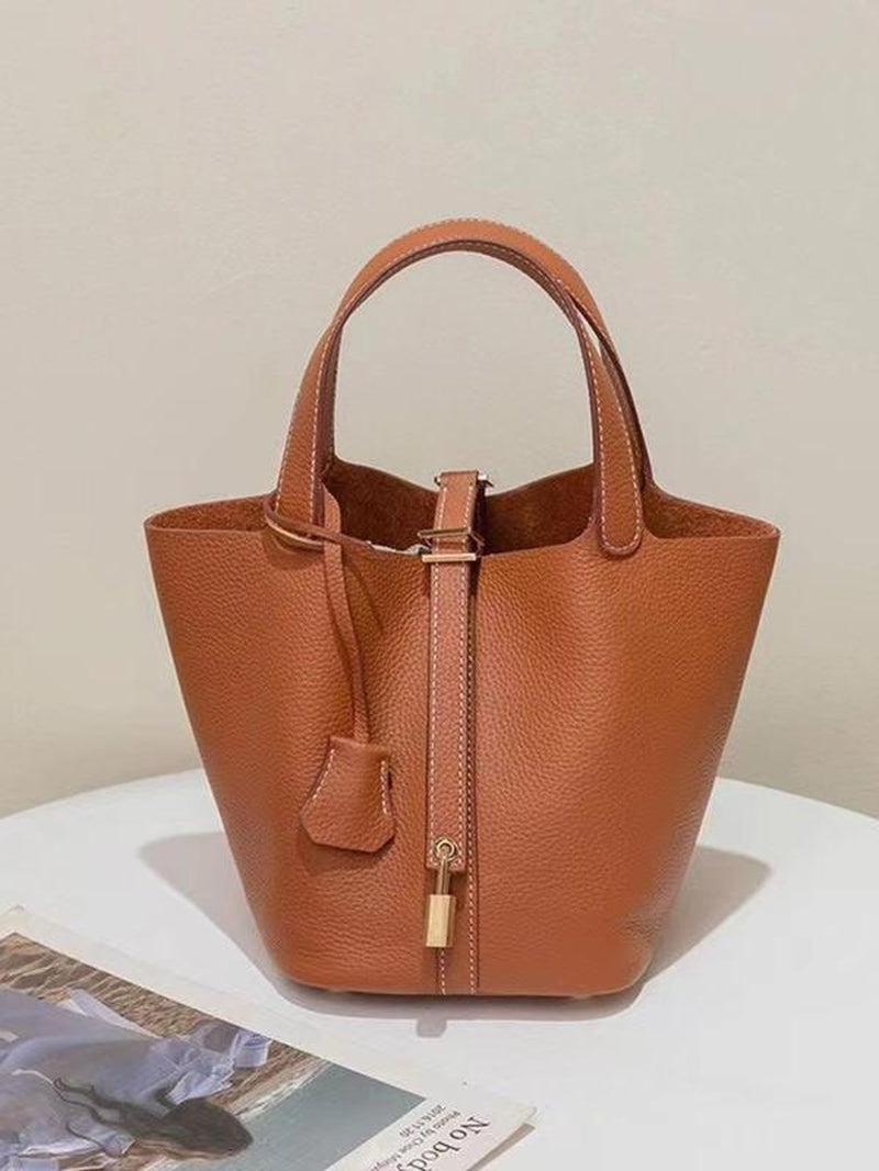 Women'S Fashionable Plain Color Leather Bag, Gifts for Girlfriend, Casual Versatile Handbag Satchel Purse with Lock Design, Trendy All-Match Handbag for Daily Use