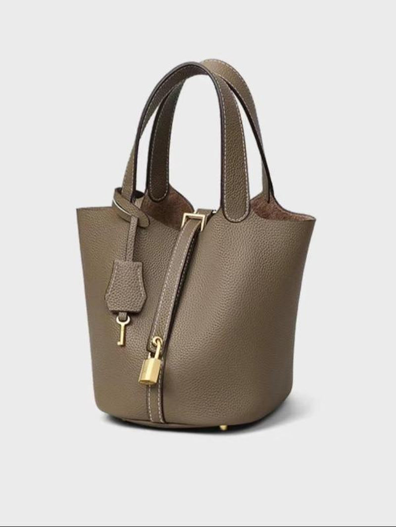 Women'S Fashionable Plain Color Leather Bag, Gifts for Girlfriend, Casual Versatile Handbag Satchel Purse with Lock Design, Trendy All-Match Handbag for Daily Use
