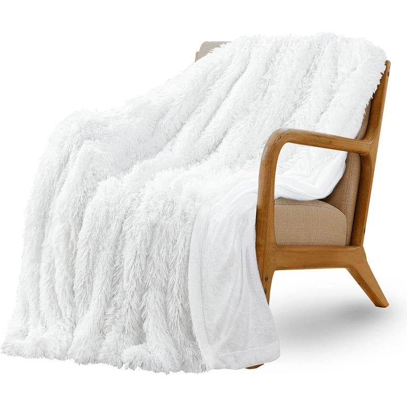 Super Fluffy Throw Blanket, Faux Fuzzy Blanket for Couch Sofa Bed, 50X60 Inches, Cream White