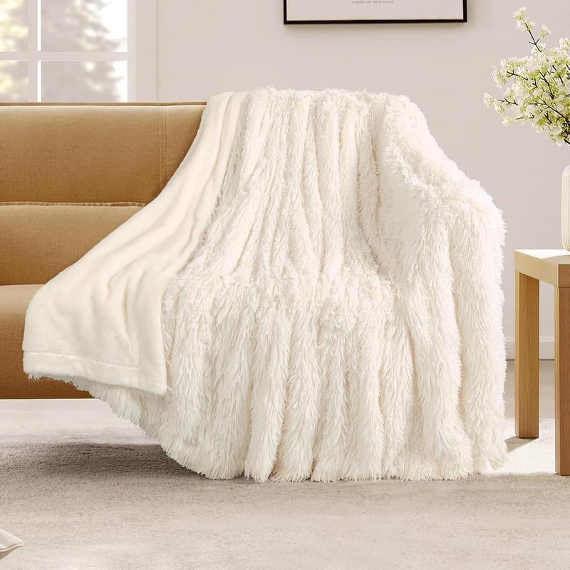Super Fluffy Throw Blanket, Faux Fuzzy Blanket for Couch Sofa Bed, 50X60 Inches, Cream White