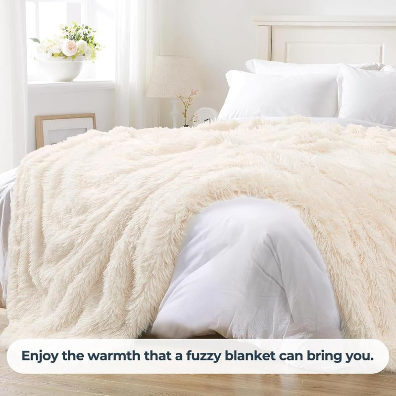 Super Fluffy Throw Blanket, Faux Fuzzy Blanket for Couch Sofa Bed, 50X60 Inches, Cream White