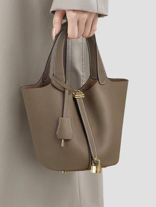 Women'S Fashionable Plain Color Leather Bag, Gifts for Girlfriend, Casual Versatile Handbag Satchel Purse with Lock Design, Trendy All-Match Handbag for Daily Use