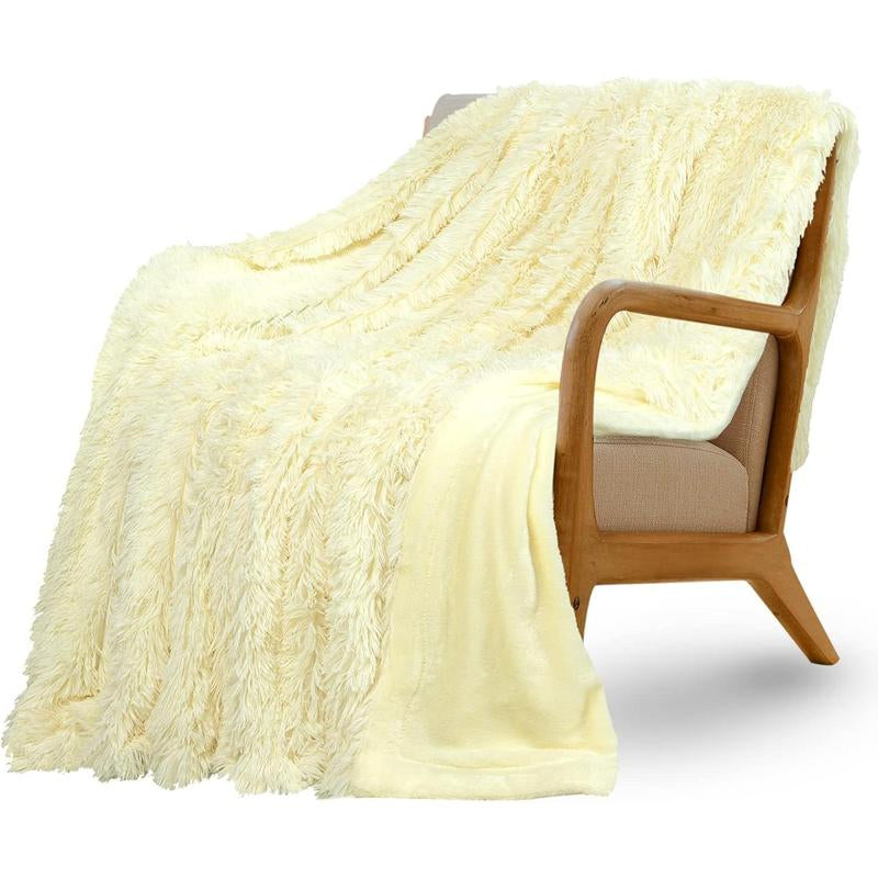 Super Fluffy Throw Blanket, Faux Fuzzy Blanket for Couch Sofa Bed, 50X60 Inches, Cream White