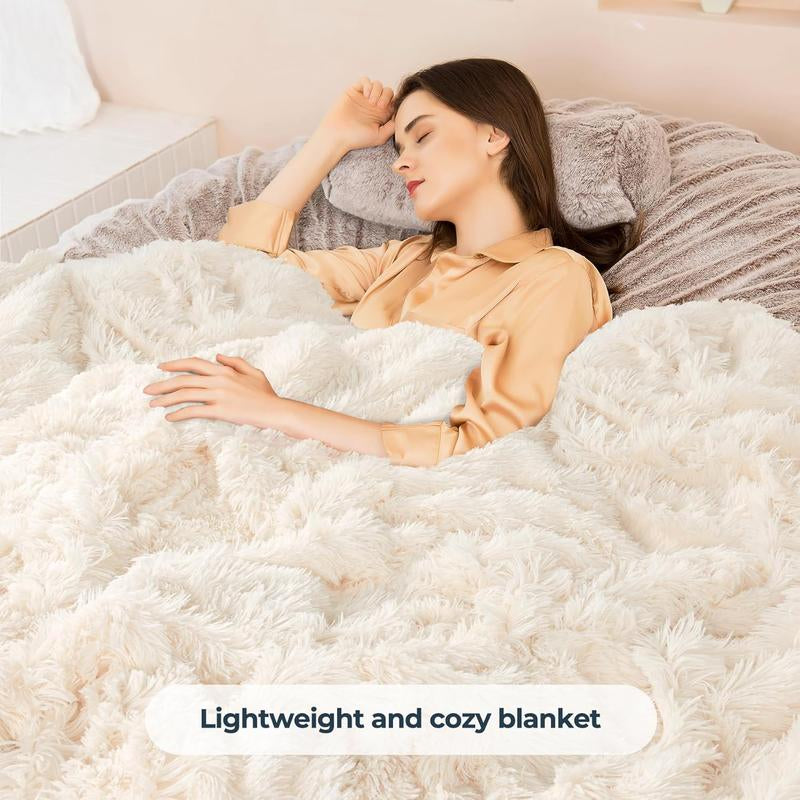 Super Fluffy Throw Blanket, Faux Fuzzy Blanket for Couch Sofa Bed, 50X60 Inches, Cream White