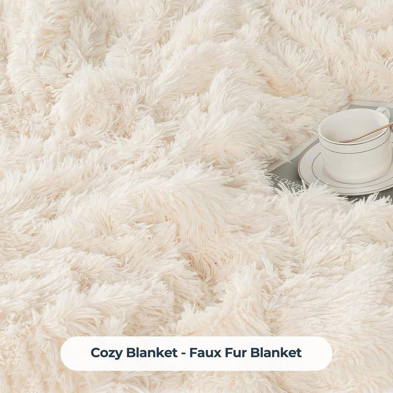 Super Fluffy Throw Blanket, Faux Fuzzy Blanket for Couch Sofa Bed, 50X60 Inches, Cream White