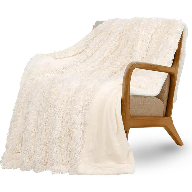 Super Fluffy Throw Blanket, Faux Fuzzy Blanket for Couch Sofa Bed, 50X60 Inches, Cream White