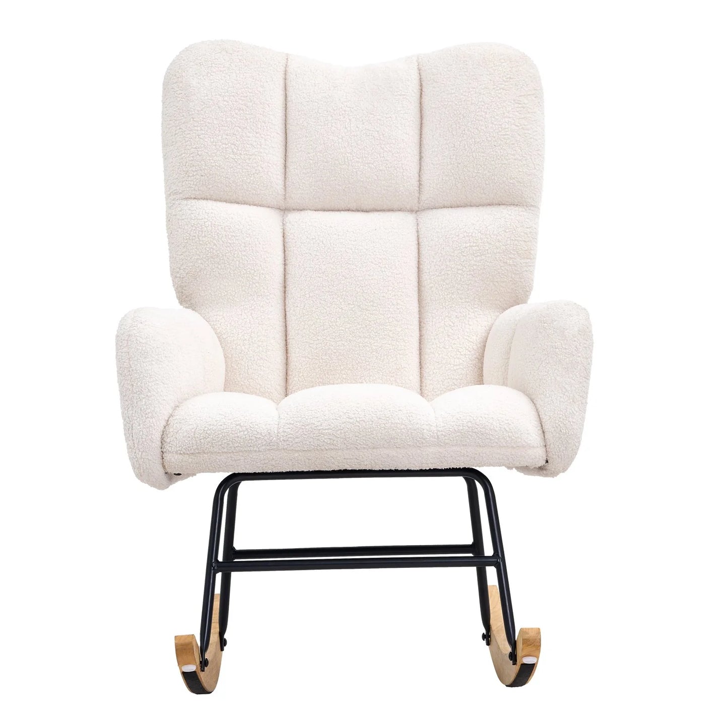 VEVOR Rocking Chair Nursery, Glider Rocking Chair with Soft Seat and High Backrest, Electric Chair 250 Lbs Weight Capacity Teddy Fabric, Upholstered Glider Rocker Chair for Nursery, Bedroom, Living Room, Ivory White